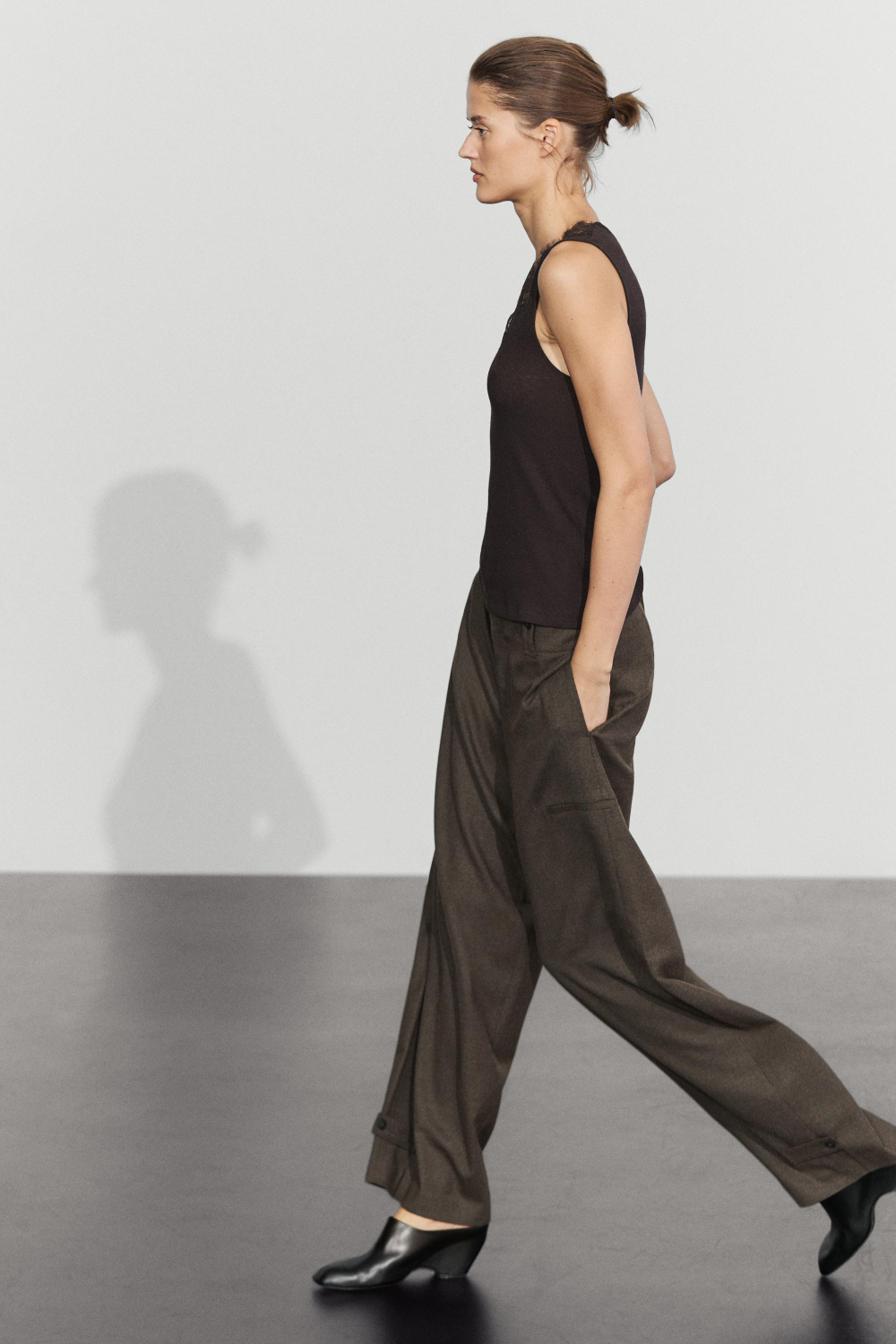 Massimo Dutti Топ в бельевом стиле из смесового хлопка, коричневый