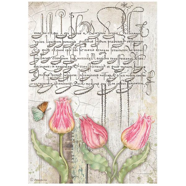 Бумага рисовая Stamperia Romantic Garden House tulips, 28 г/м², 21х29.7 см (А4), 1 лист