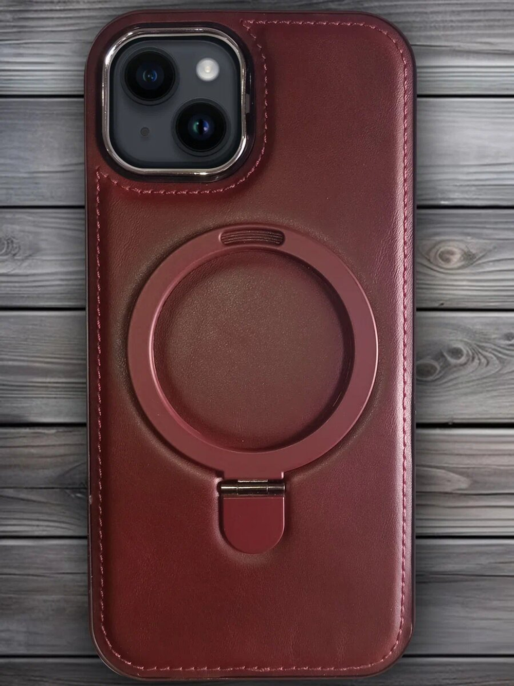 Business style чехол из кожи для IPHONE 15 с кольцом-подставкой и бархатной подкладкой