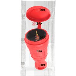 Розетка ЭРА R8-RED-IP44 каучуковая c заземлением прямая 16A IP44 красная | Электротовары
