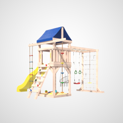 Детская площадка неокрашенная Fun Land с модулем сетка-рукоход, подвесным креслом и качелями