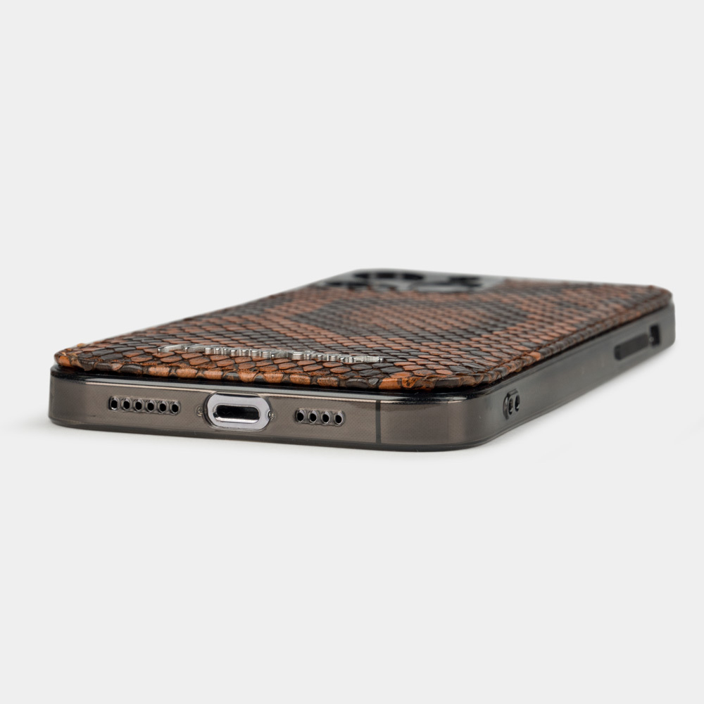 Чехол-накладка для iPhone 13 Pro из кожи питона, цвета коньяк