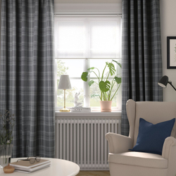 IKEA HÄGGVECKMAL  (ИКЕА ХЭГГВЕКМАЛ)  -  Шторы затемняющие, 1 пара - тёмно-серые/на тесьме 145x300 см