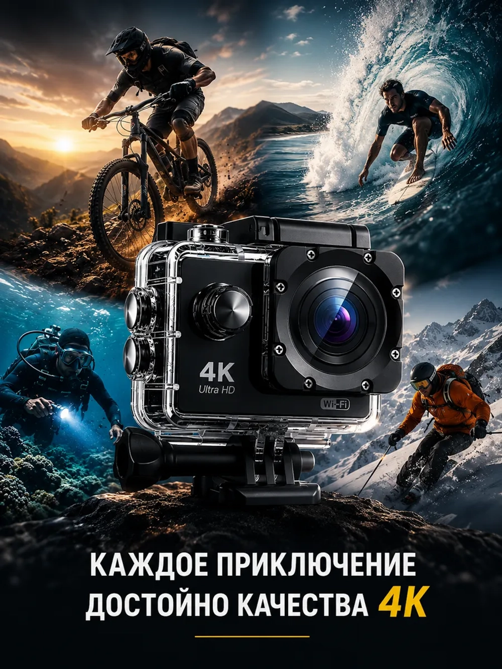Экшн камера 4к с креплениями цифровая