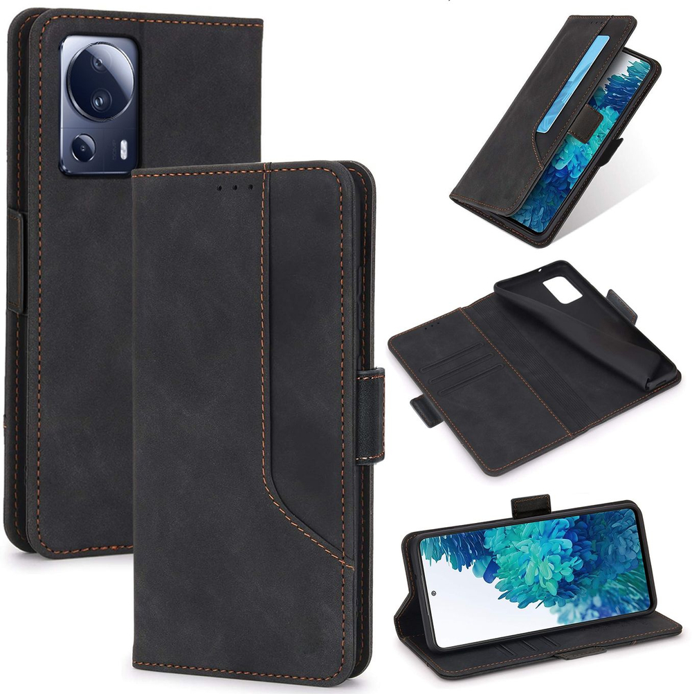 Стильный чехол-книжка из кожи для XIAOMI 13 LITE с отделом для наличных, 3 слотами для карт и подставкой