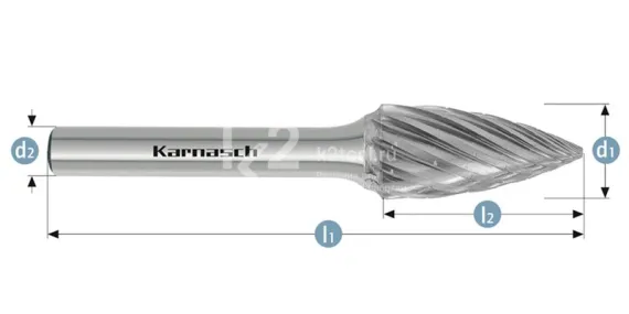 Борфреза твердосплавная Karnasch форма G, 12DINх25х6х70 мм, насечка HP-3 PRO, без покрытия, арт. 11.4096-040
