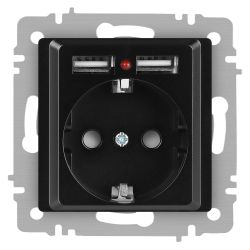 Розетка Intro Accent 6-410-05 с заземлением 2P+E Schuko со шторками 16А-250В + 2хUSB IP20 СУ антрацит | Intro