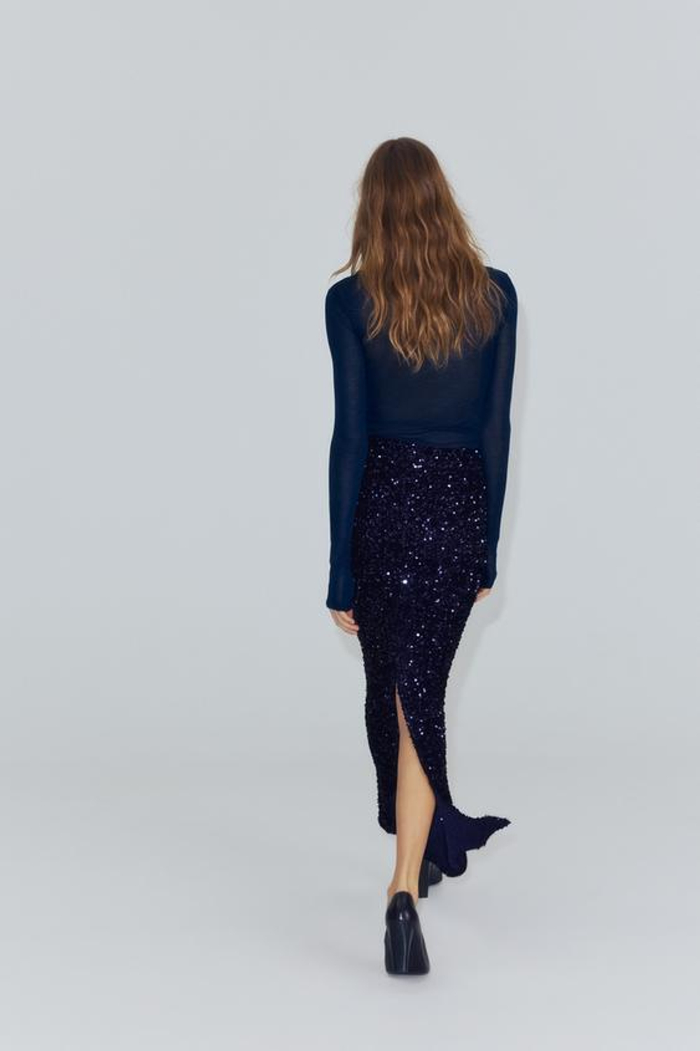 ZARA ДЛИННАЯ ЮБКА С ПАЙЕТКАМИ, СИНИЙ/ЧЕРНЫЙ