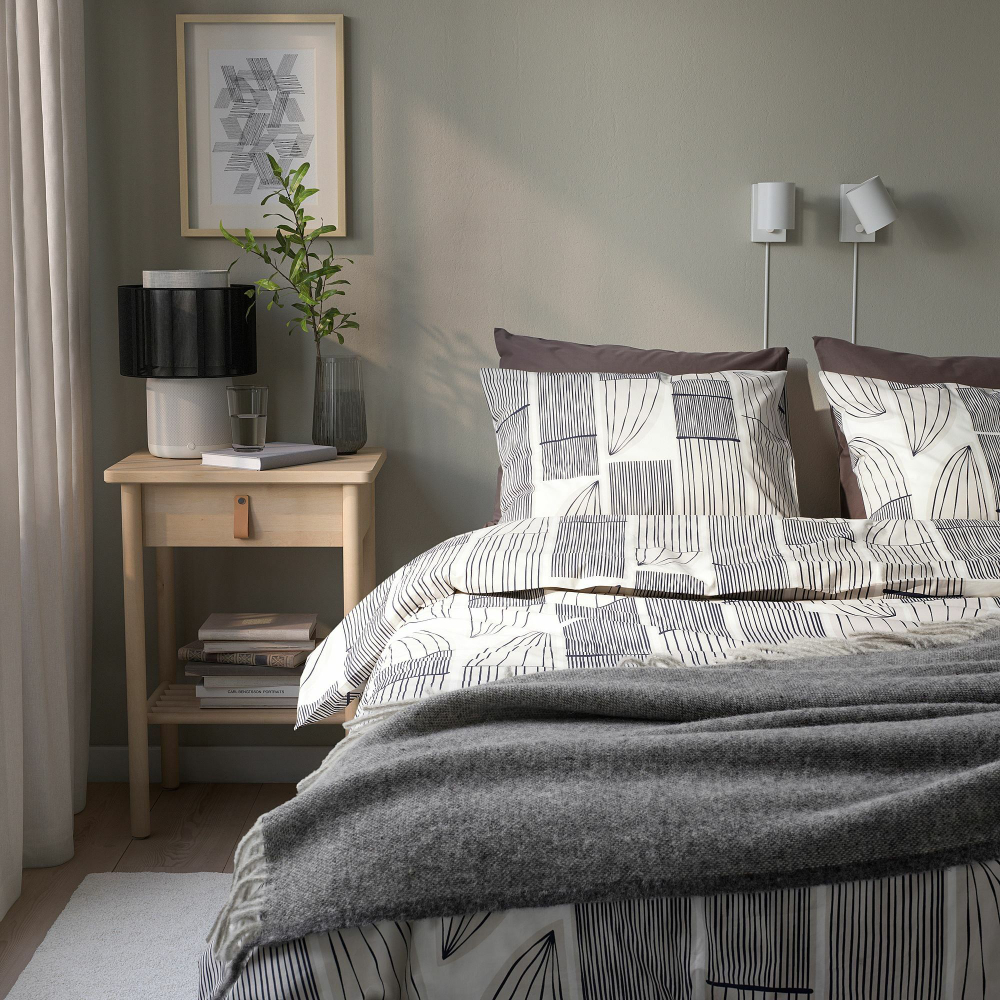 Комплект постельного белья IKEA BERGKORSORT, Односпальный, Белый с рисунком, 150x200, 50x80 см