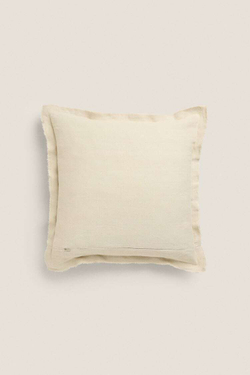 ZARA HOME ЛЬНЯНОЙ ЧЕХОЛ НА ПОДУШКУ С КИСТОЧКАМИ, СВЕТЛО-ЗЕЛЕНЫЙ
