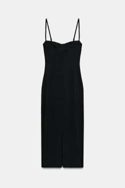 ZARA ПЛАТЬЕ МИДИ ИЗ СМЕСОВОГО ПОЛИАМИДА, ЧЕРНЫЙ