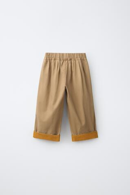 ZARA БРЮКИ BALLOON ИЗ МЯГКОГО ВЕЛЬВЕТА С ОТВОРОТАМИ, МЯГКИЙ КАШТАНОВЫЙ