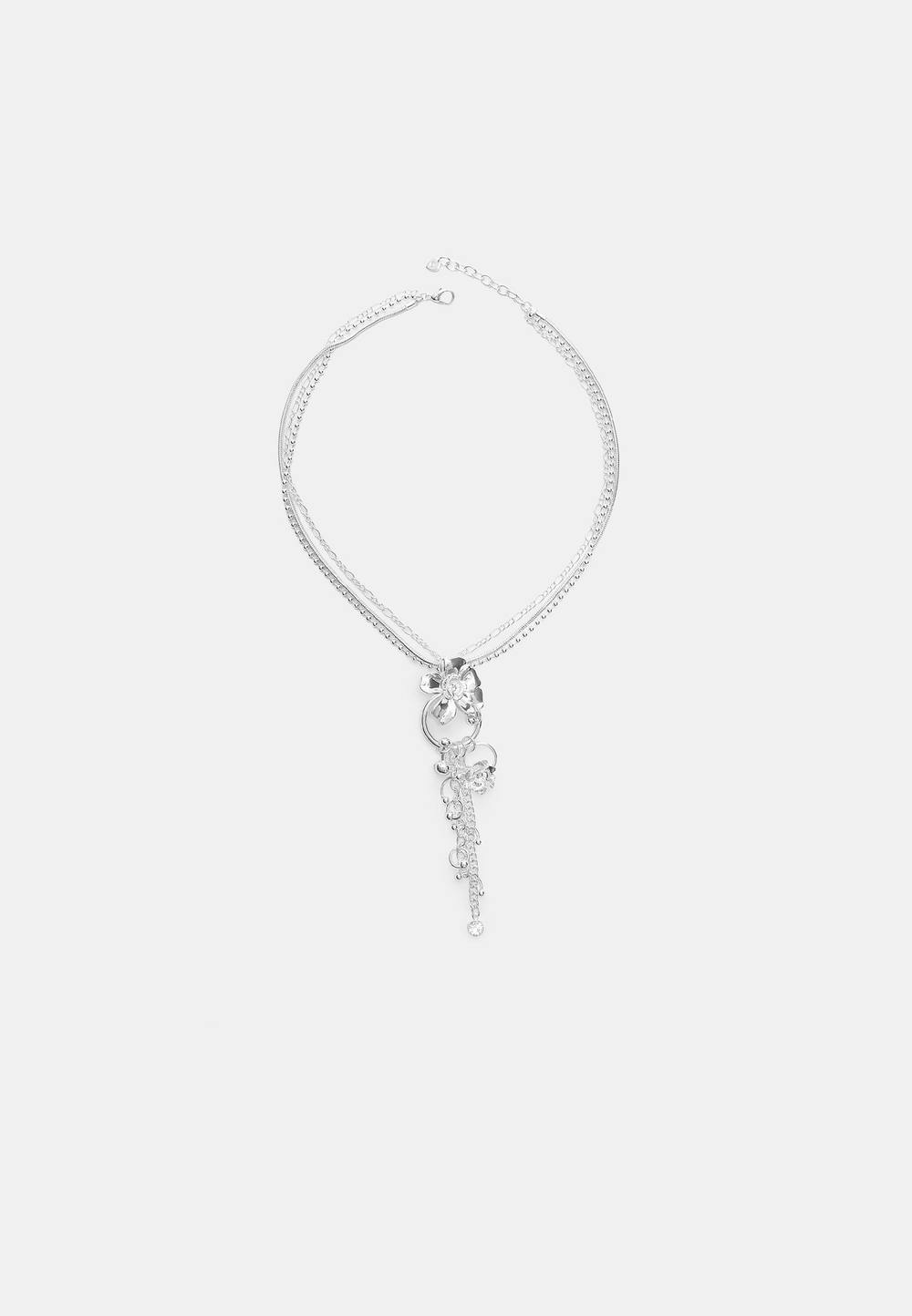 STRADIVARIUS Ожерелье из каскадных цветочных цепочек, серый