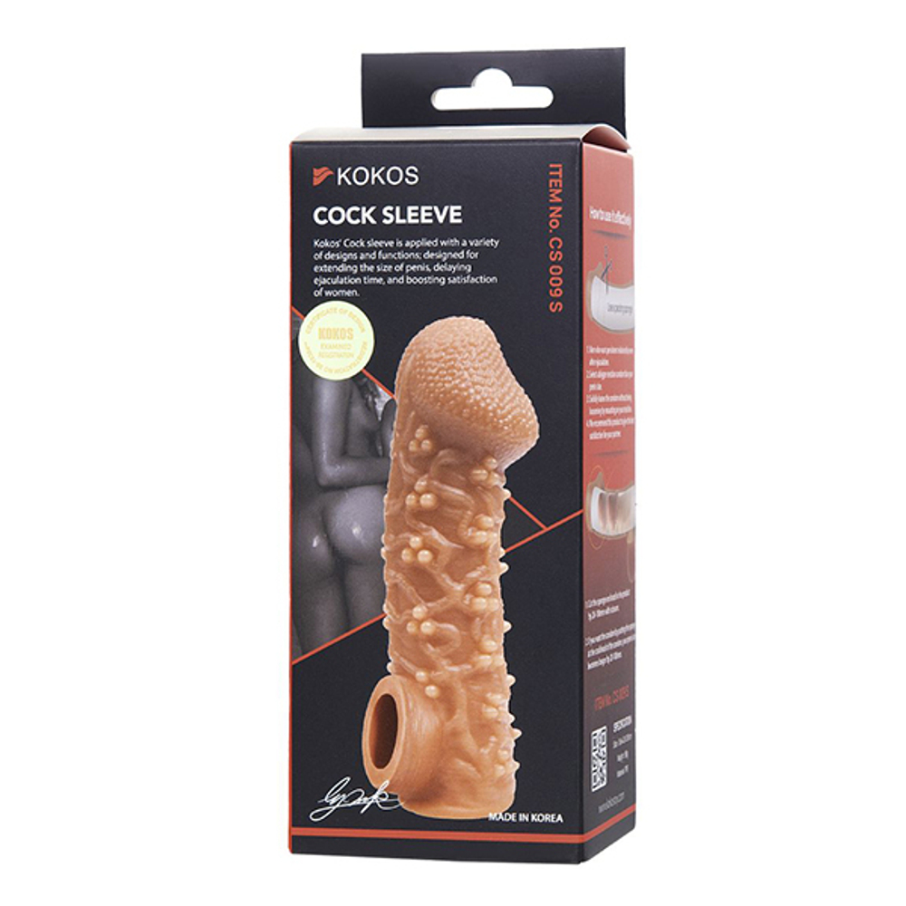 Телесная закрытая насадка 13,8см с пучками шишечек Cock Sleeve 009 Size S