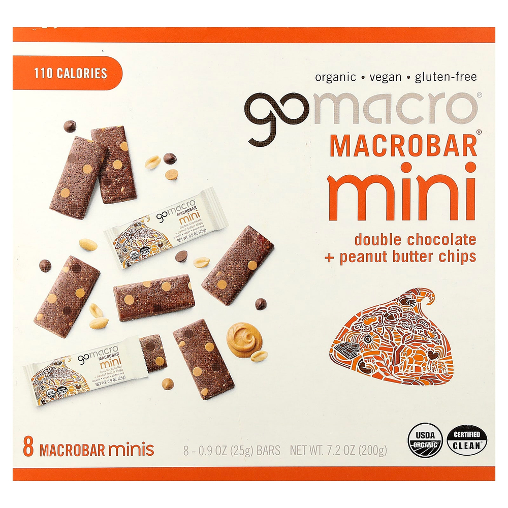 GoMacro, MacroBar® мини, двойной шоколад и чипсы с арахисовой пастой, 8 батончиков по 25 г (0,9 унции)