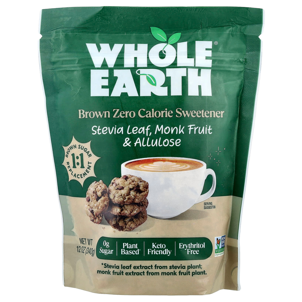 Whole Earth, листья коричневой стевии, архат и аллюлоза, 340 г (12 унций)