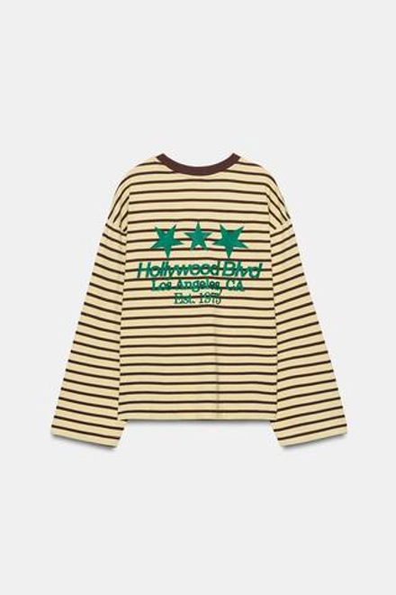 ZARA ФУТБОЛКА В ПОЛОСКУ С НАДПИСЬЮ, ЖЕЛТЫЙ