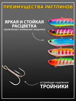 Набор супер уловистых цветов раттлинов на судака и щуку Range Vib 80 мм, 23 г, 5 штук