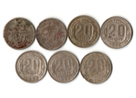 Набор из 7 монет 20 копеек 1931, 33,36, 46, 48, 54, 57 гг. ранний СССР