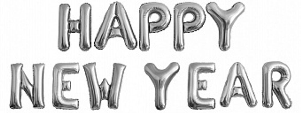 Набор шаров-букв (16''/41 см) Мини-Надпись "Happy New Year" Серебро