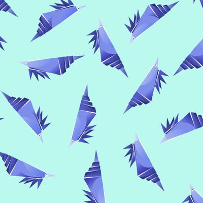 Синие креветки оригами на бирюзовом фоне