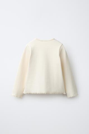 ZARA ЛОНГСЛИВ В РУБЧИК С ВЫШИВКОЙ, ЭКРЮ