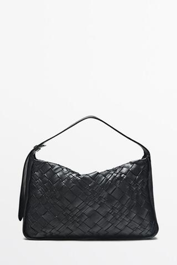 Massimo Dutti Средняя плетеная сумка из кожи наппа, черный