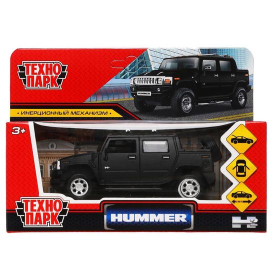 Машина металл HUMMER H2 PICKUP МАТОВЫЙ 12 см, двери, багажн, черный, кор. Технопарк