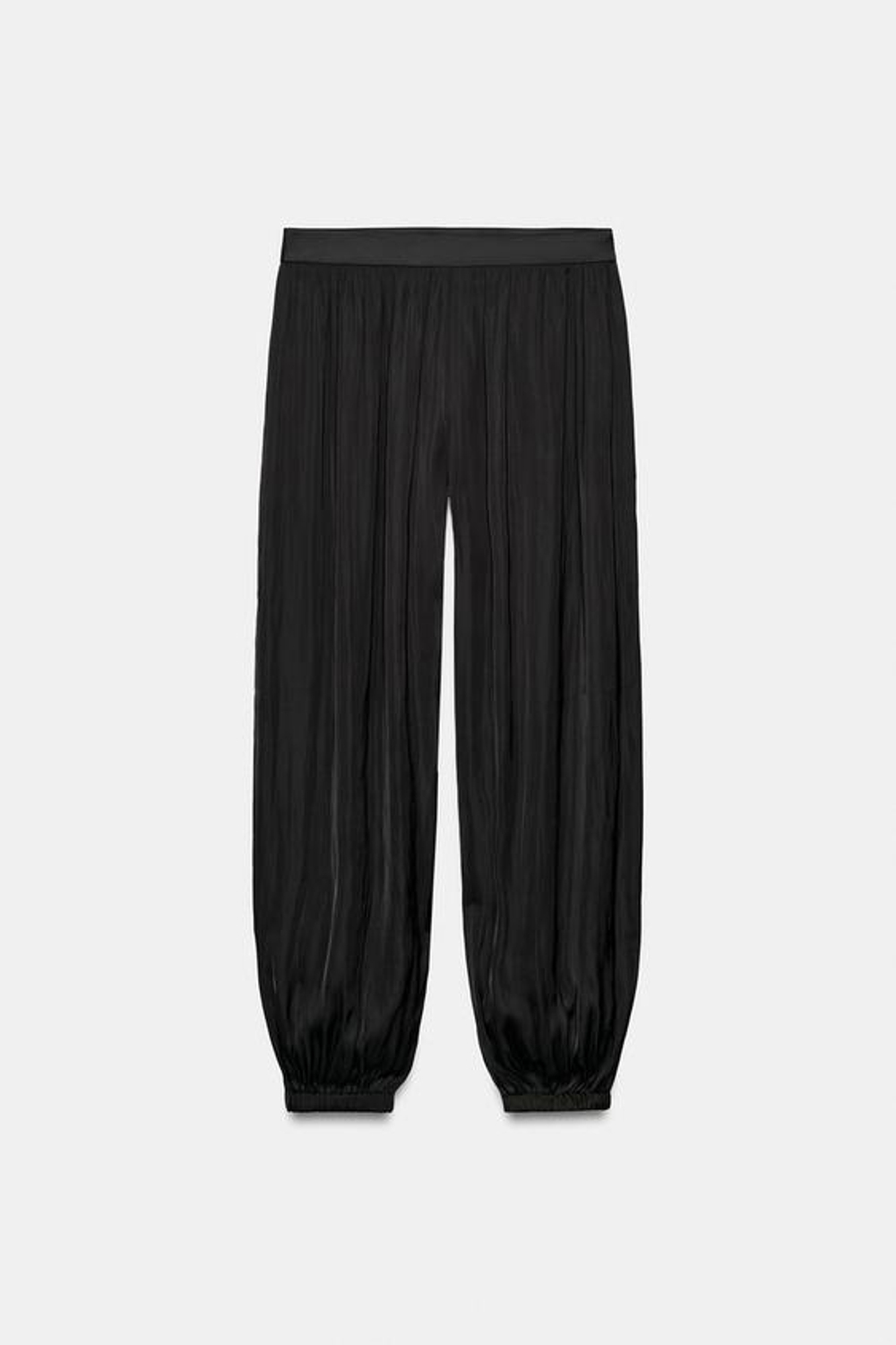 ZARA АТЛАСНЫЕ БРЮКИ-ШАРОВАРЫ, ЧЕРНЫЙ