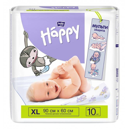 Пеленки детские впитывающие Bella baby Happy, 90×60 см, 10 шт