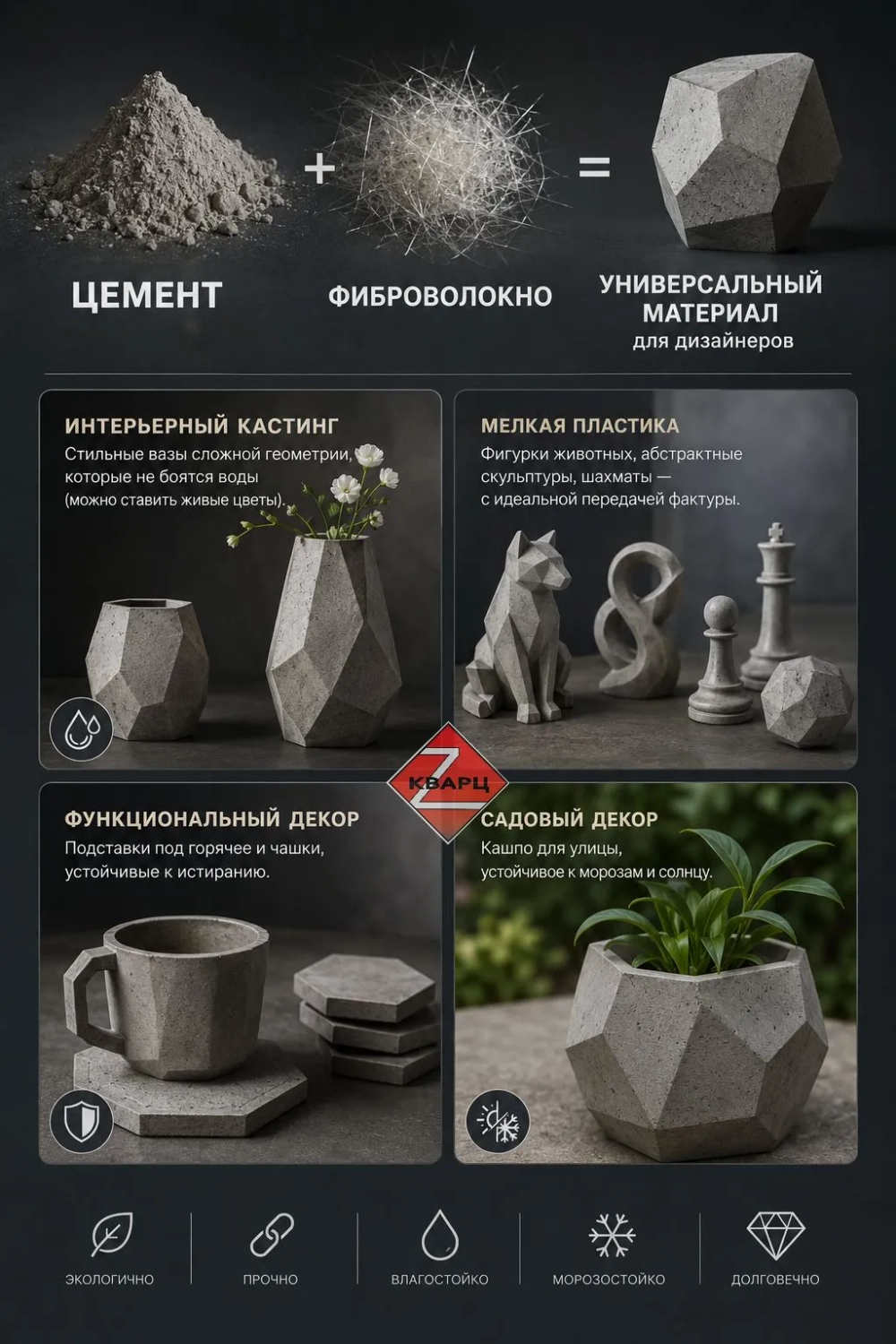 Цемент Серый М500 с Фиброй Кварц - Армоцемент (Цементный Состав) 5 кг