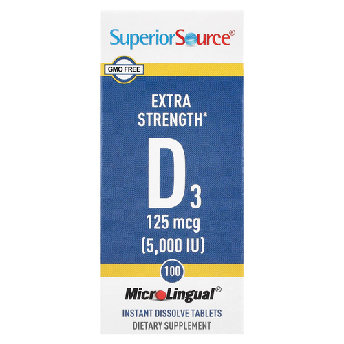 Superior Source, витамин D3, 125 мкг (5000 МЕ), 100 быстрорастворимых таблеток MicroLingual®