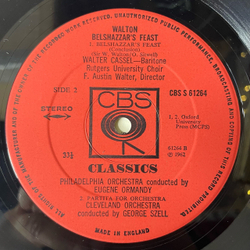 Винтажная виниловая пластинка LP Walton Eugene Ormandy Юджин Орманди, George Szell, Belshazzar's Feast / Partita For Orchestra (Англия 1969)