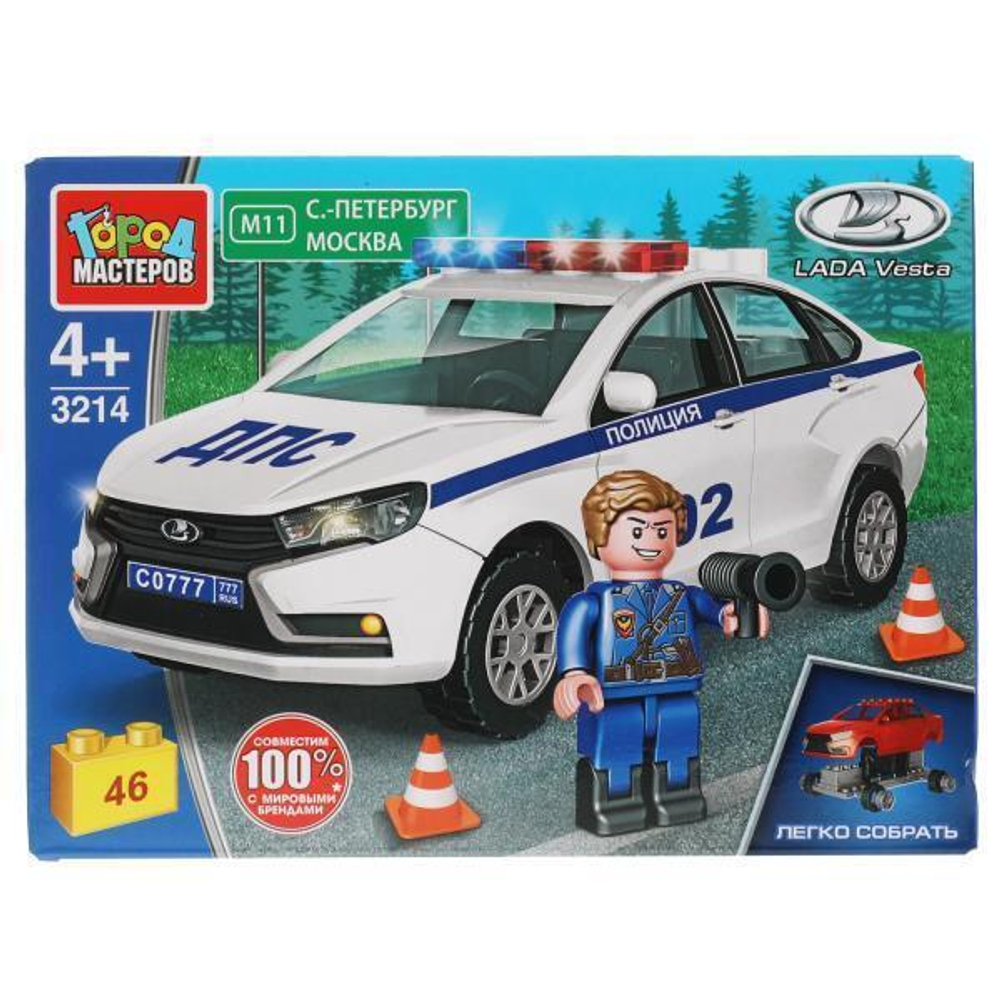Конструктор пластмассовый 40/46эл. Lada Vesta "Полиция" в коробка 3214-CY (Город мастеров)