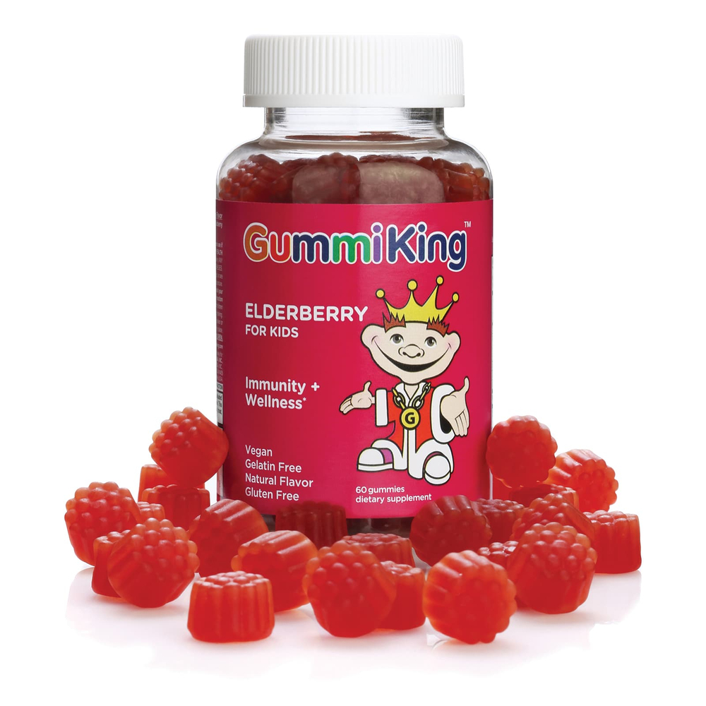 GummiKing, бузина для детей, для иммунитета и хорошего самочувствия, лимон и малина, 60 жевательных таблеток