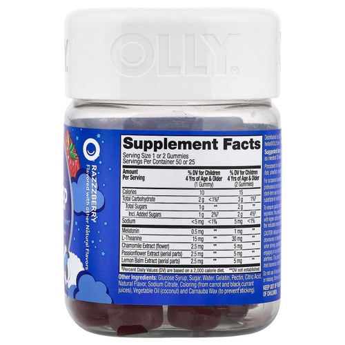 OLLY, детские жевательные таблетки для сна, со вкусом малины, 50 жевательных таблеток