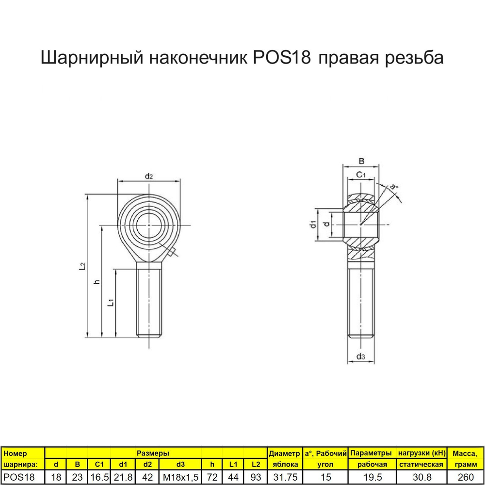 Шарнирный наконечник М12 / POS12 наружная левая резьба / для ЧПУ и спецтехники
