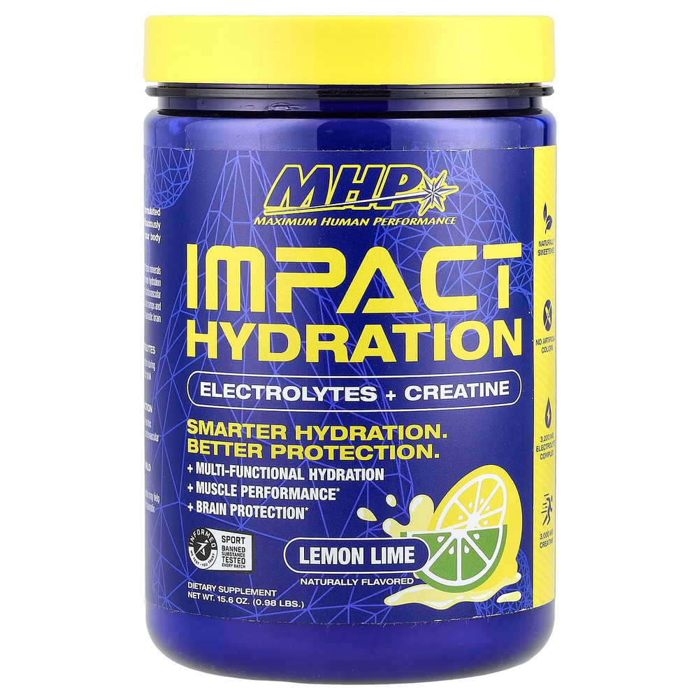 MHP, Impact Hydration, электролиты и креатин, лимон и лайм, 15,6 унции (0,98 фунта)