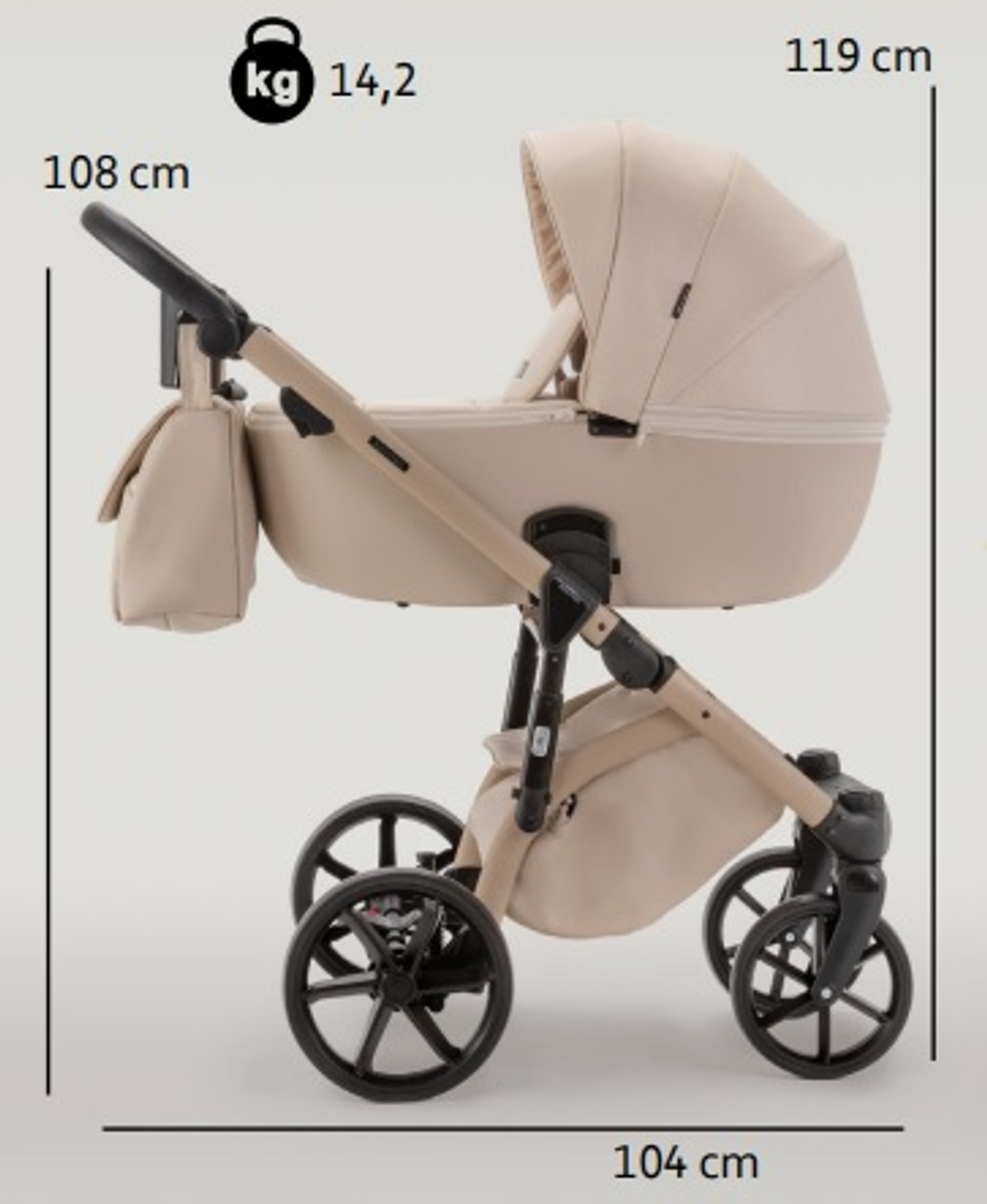 Детская универсальная коляска Adamex NOLA Natura VANILLA-3 (2в1) - Бежевая ткань, Бежевая экокожи