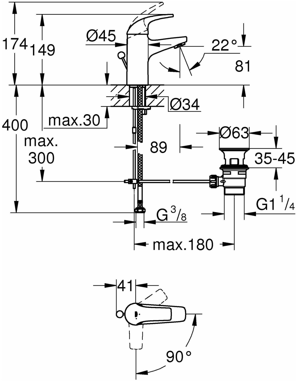 СМЕСИТЕЛЬ GROHE START CURVE ДЛЯ РАКОВИНЫ DIY 23765000