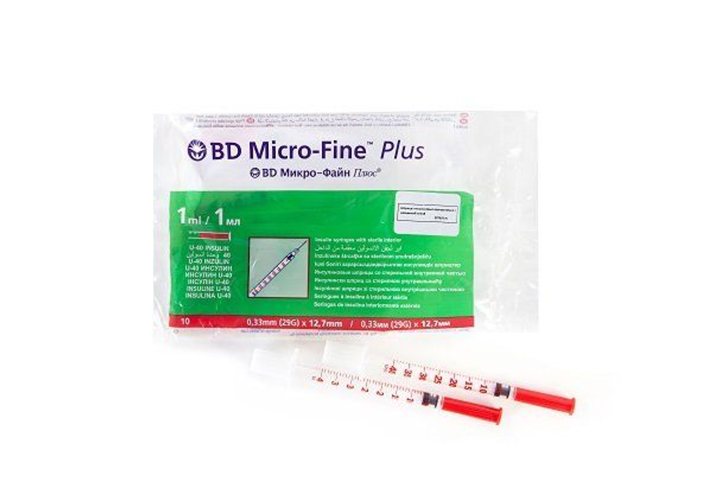 Шприц инсулиновый BD Micro-Fine Plus 1 мл / U-40, 30G (0,30 мм × 8 мм), 10 шт