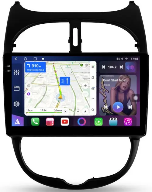 Магнитола для Peugeot 206 1998-2012 - FarCar S500-TS18 монитор 9.5" QLED на Android 14, CarPlay, 4G SIM-слот