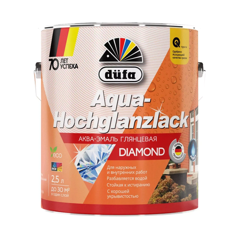 Эмаль для дерева и металла акриловая Dufa Aqua-Hochglanzlack глянцевая белая 2,5 кг