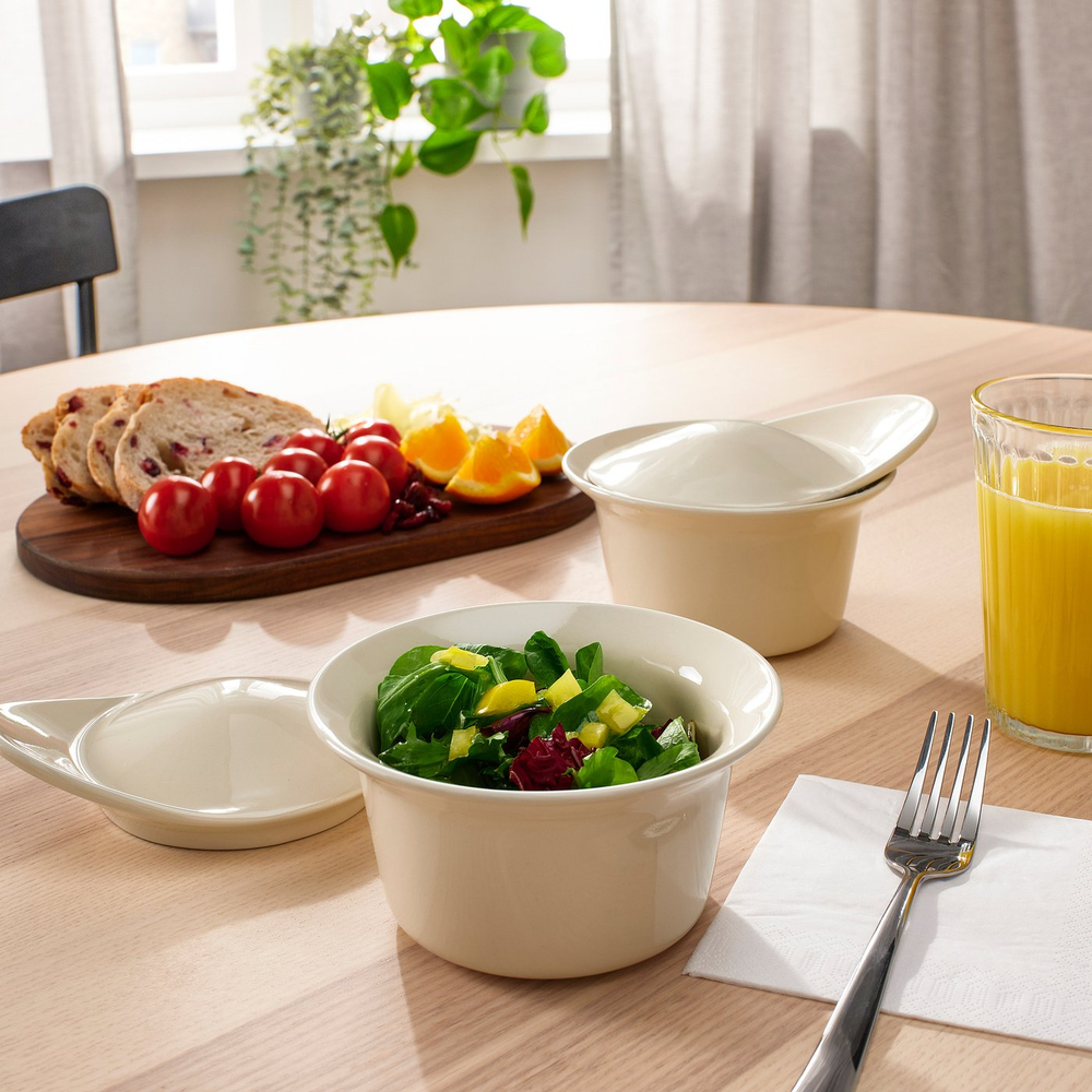 IKEA FÄRGKLAR  (ИКЕА ФЭРГКЛАР)  -  Жаропрочная форма с крышкой, 2 шт. - глянцевый бежевый 0.2 л