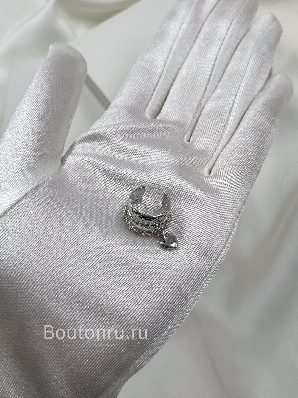 Кафф тройной с сердцем серебристый