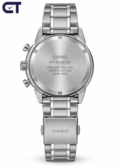 CASIO MTP-E510D-2A2 CASIO Collection мужские наручные часы — синий циферблат, хронограф 1/10 секунды и стальной браслет