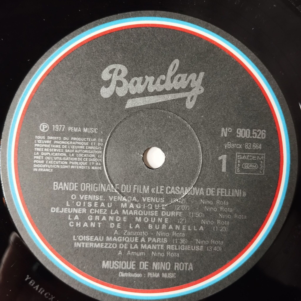 Винтажная виниловая пластинка LP Nino Rota (Bande Du Film) Le Casanova De Federico Fellini Казанова Федерико Феллини (France 1980)