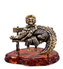 Народные промыслы AM-4421 Фигурка «Крокодил Милый питомец» (латунь, янтарь)