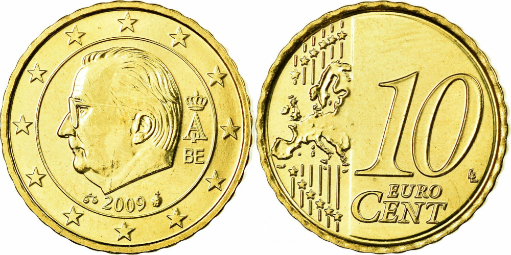 Бельгия 10 евроцентов, 2009-2013 XF