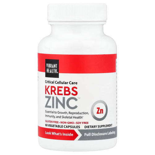 Vibrant Health, Krebs Zinc™, цинк, 60 растительных капсул